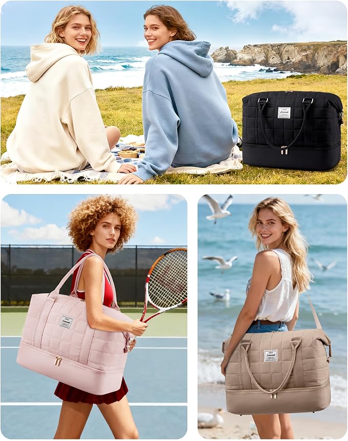 LOVEVOOK Travel Duffel Bag - Versatile Weekender Bag for Women, Puffer Carry On & Overnight Bag for Short Trips, Pink