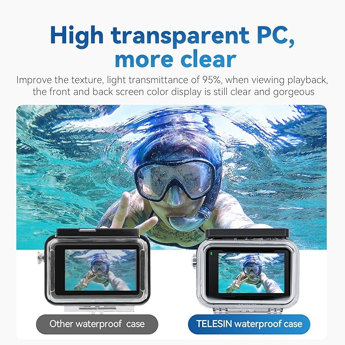 TELESIN Waterproof Case for DJI Action 5 Pro Action 4/3 Camera, with Anti-Fog Underwater Housing Shell Cage Supports 60M/196FT Deep Diving Scuba Snorkeling Swimming with Quick Release Screw
