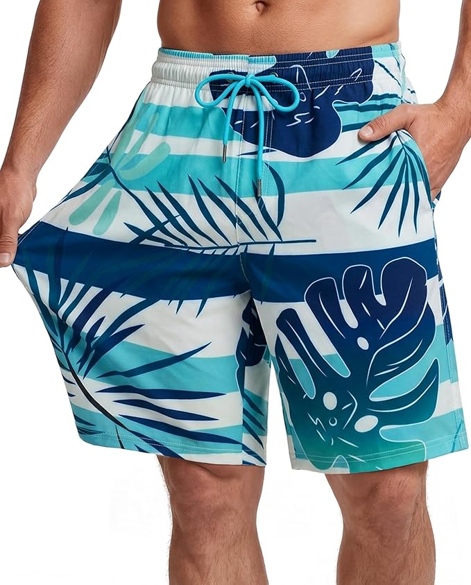 Men Swim Trunks 9 Inch with Mesh Lining Breathable Quick Dry Drawstring Pockets for Summer Beach Pool Board