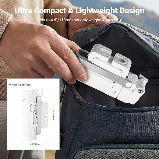NEEWER Mini Tripod for Phone, Lightweight Foldable Small Selfie Stick Cell Phone Clamp Desk Stand with Remote & Cold Shoe Mounts Compatible with iPhone Android Samsung for Video Recording, PA986 White