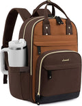 LOVEVOOK Laptop Backpack for Women with Giant Tumbler Holder Pocket,17.3 inch School College Book Bag Nurse Teacher Backpack,Work Travel Backpack Laptop Computer Bag,Brown-Yellowish-brown-Coffee brown
