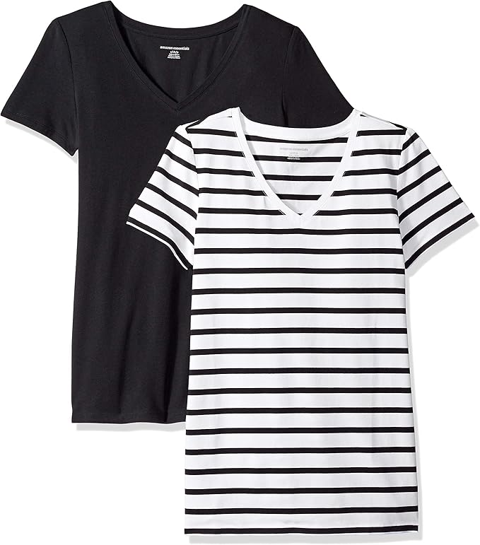 Amazon Essentials Women's Regular-Fit Short-Sleeve T-Shirt (Crewneck and V-Neck Options), Multipacks