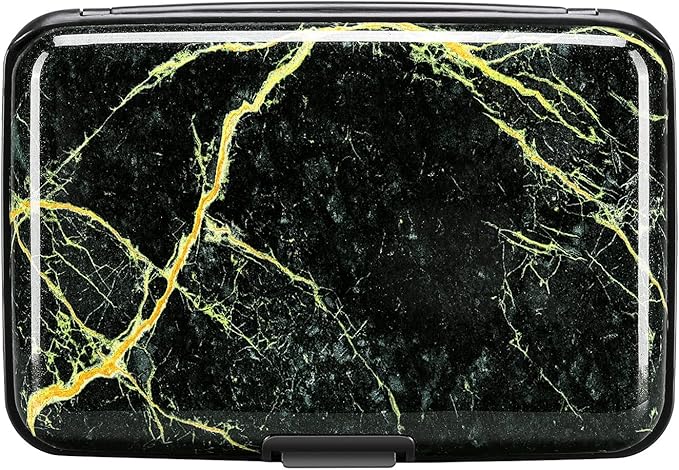 ELFISH Mini RFID Aluminum Wallet Credit Cards Holder Business Card Case Metal ID Case for Men Women (Black Marble)
