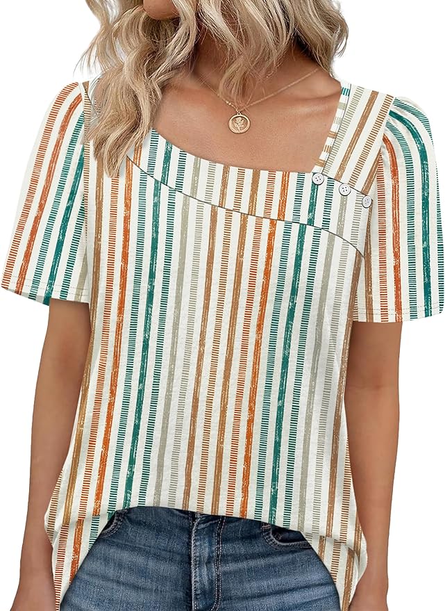 WIHOLL Womens Summer Tops Short Sleeve Shirts Square Neck Spring Outfits 2026 Fashion Clothing Blouses