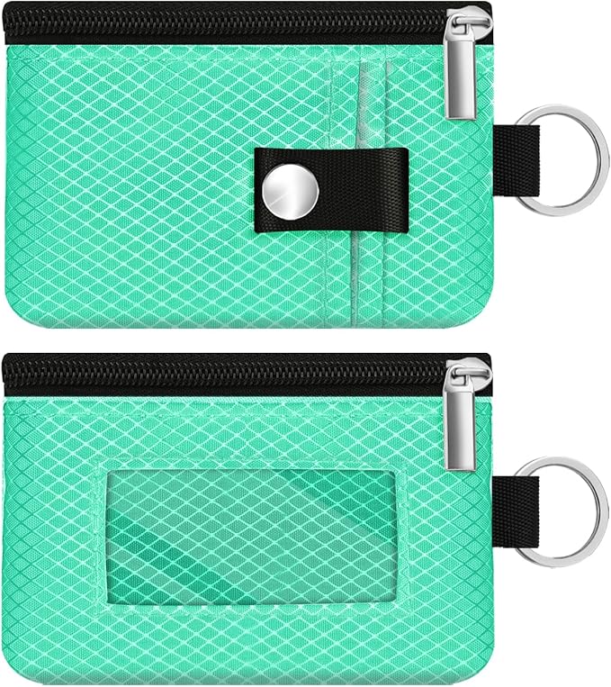 Minimalist RFID Blocking Small Wallet with ID Window,WaterResistant Zip Id Case Wallet with Lanyard Keychain for Cards,Cash,Travel,Women,Men (Mint Green)
