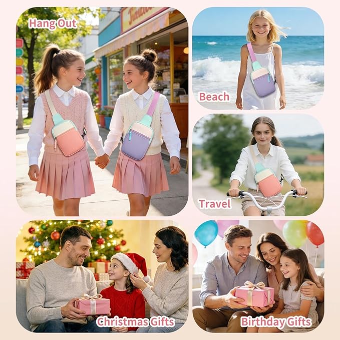 Graduation Mothers Day Gifts for Daughter Teen Girl Her, Fanny Pack Birthday Gifts for 8 9 10 11 12 Year Old Girls, Preppy Crossbody Bag, Adjustable Sling Bag Purse Trendy Stuff Kids Travel Essential