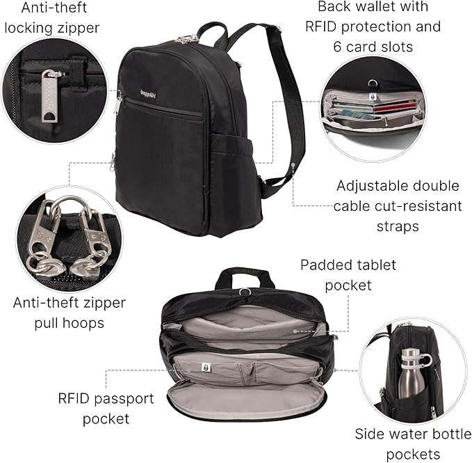 Securtex Anti-Theft Getaway Backpack - 9.4"x13"x5" Travel Safe Bag w/Locking Zippers, Slash-Resistant, RFID