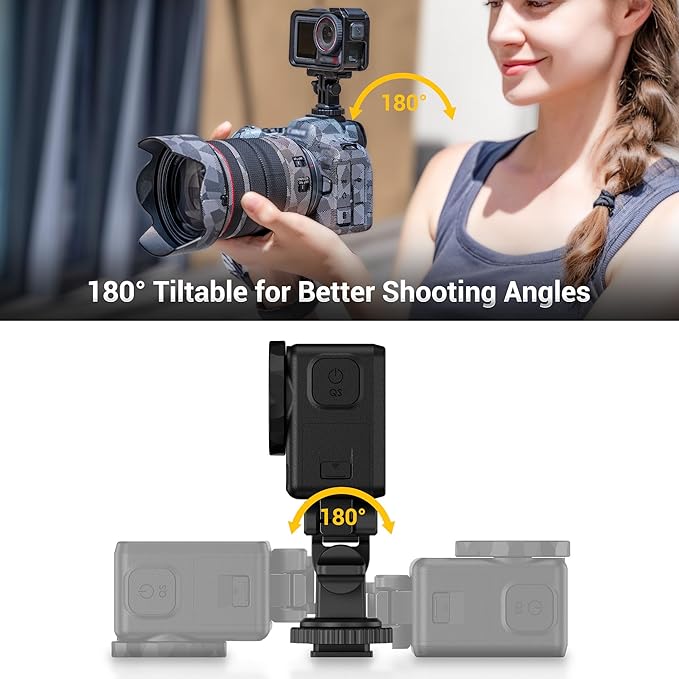 JJC Osmo Action 5 Cold Shoe Adapter Mount for DJI Osmo 360 Action 5 Pro 4 3 Accessories, 180° Angle Adjustable, Detachable Camera Monitor Mount w. 1/4 Screw Hole, Magnetic Quick Release Tripod Adapter