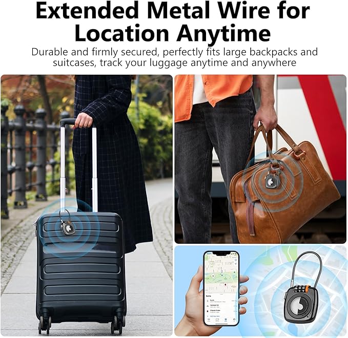 Compatible with Apple AirTag Secure Lock with Wire Cable, 3-Digit Combination Luggage Locks, Alloy Body Ultra Durable Anti-Lost Protective Case for Luggage, Suitcase (Black/White)