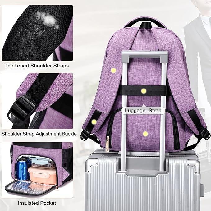 BOVIP Travel Backpack For Men Women,40L Carry On Backpack Flight Approved,TSA Personal Item Travel Bag Fits 17 Inch Laptop,Business Weekender Overnight Daypack Purple