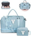 Birthday Gifts for Women-Duffle Bag with Shoe Compartment, Personalized Weekender Bag, Monogram Overnight Bag, Letter Travel Bag with Makeup Bag，Preppy Gifts For Girl (Letter V)
