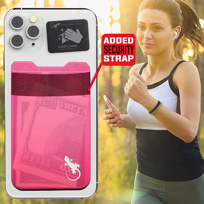Phone Wallet - Adhesive Card Holder - Cell Phone Pouch - Stick on Lycra Pocket by Gecko - Carry Credit Cards and Cash