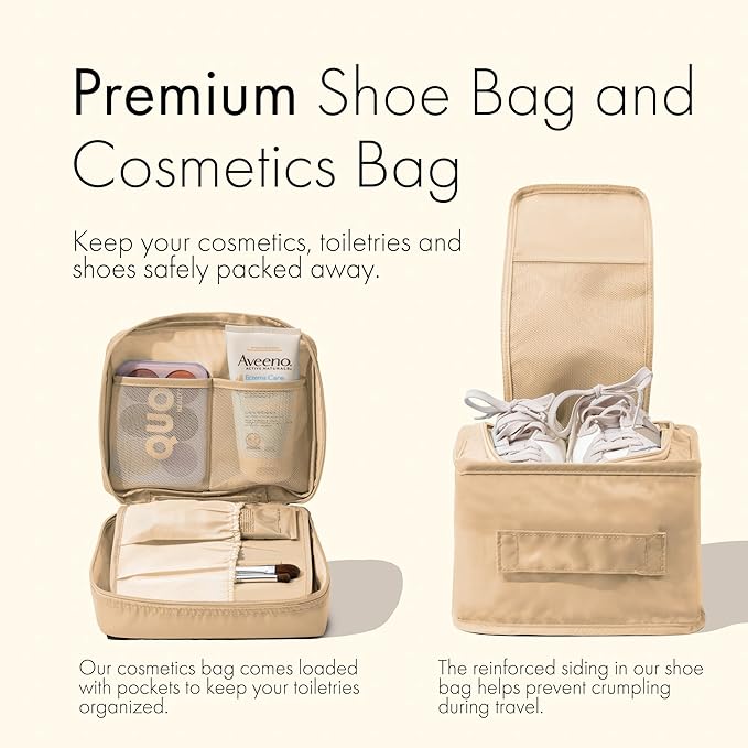 (Not Made In China) Packing Cubes For Travel, Luggage and Suitcase Organizer Bags, Carry On and Backpack Space Savers, Lightweight Waterproof Nylon, 8pc Set Beige