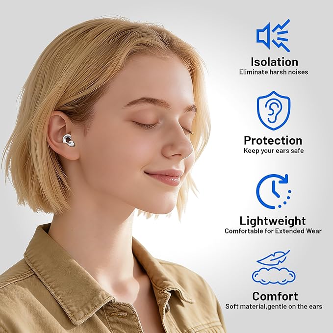 Ear Plugs for Sleeping 32dB Noise Cancelling Earplugs for Noise Reduction & Sleep, Reusable Travel, Work, Focus & Concert, Ultra Soft with 4 Pairs of Ear Tips & a Portable Case (Beige, One Size)