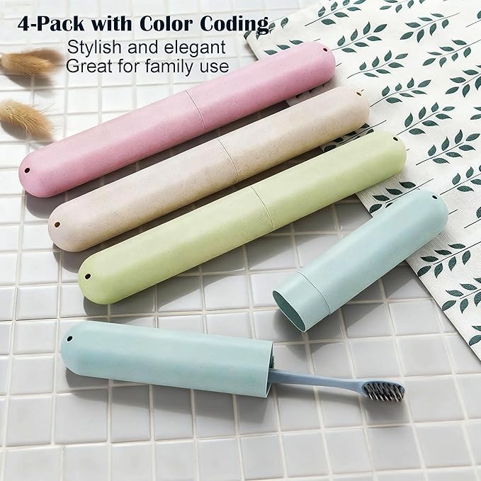 4-Pack Toothbrush Travel Case, Ventilated Portable Travel Toothbrush Holder, Dustproof Breathable Protective Cover, Lightweight Storage Toothbrush Container for Traveling Business Trips Camping