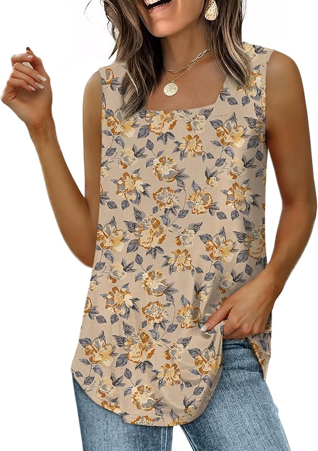 WIHOLL Women's Square Neck Tank Top