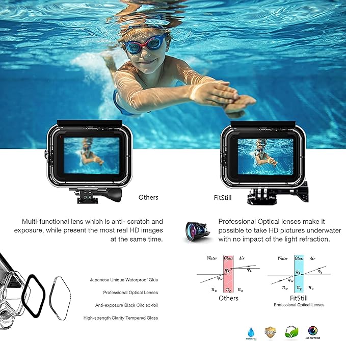 FitStill 60M/196FT Diving Kit for DJI osmo Action 5 pro/4/3, Waterproof Housing + Buoyancy Handle for Underwater Shooting DJI Action 5pro/4/3 Protective Accessories