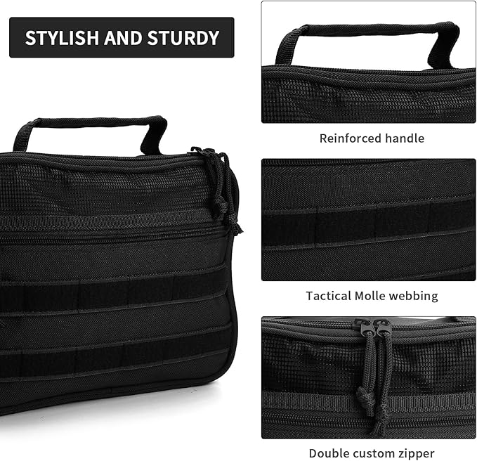 SUNRISING Tactical Travel Toiletry Bag for Men and Women, Hanging Travel Toiletry Organizer Dopp Kit, Toiletries Shaving Hygiene Bathroom Bag,Men's Toiletry Bag for Short Trips Camping - Black