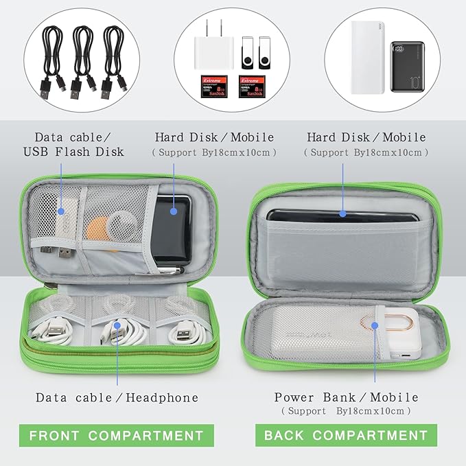 Skycase Electronic Organizer Travel Case - Waterproof Travel Cord Pouches for Organization, Cable Organizer, All-in-One Double Layers Storage Bag for Accessories, Charger, Cable, GrassGreenL