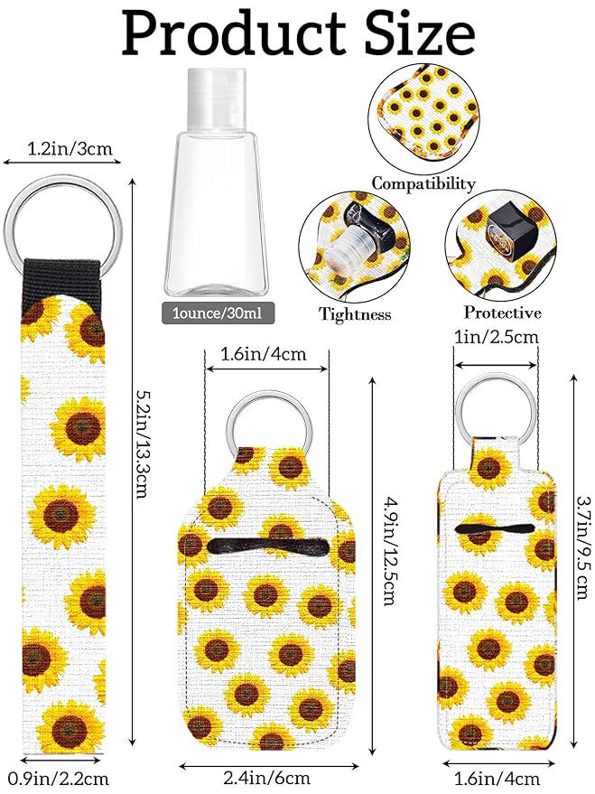 Geiserailie 40 Pcs Hand Sanitizer Keychain Holder Set Travel Bottle Holder Lipstick Case Wristlet Keychain for Women(Floral)