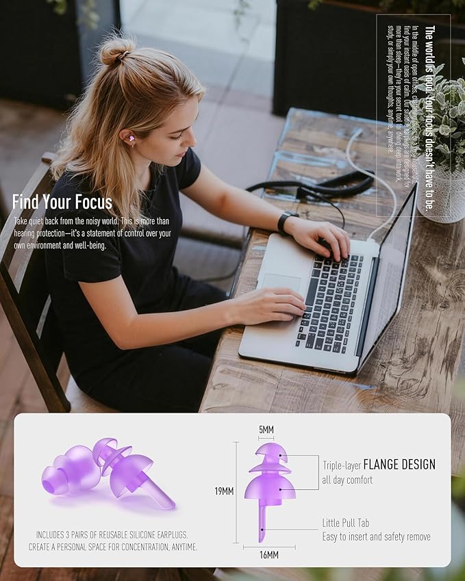 Sleeping Ear Plugs 3 Pairs, 100x Reusable Ultra Soft Noise Reduction earplugs for Side Sleepers, Snoring, Travel, Working, Other Loud Events - 32dB Hearing Protection