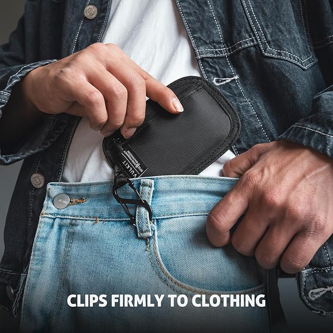 VULKIT RFID Blocking Clip Stash Pocket Small Slim Hidden Zipper Pouch Travel Safety Anti Theft Pickpocket Wallet Black