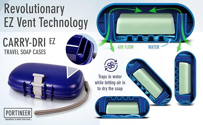 Carry-Dri EZ Travel Bar Soap Container & Dish - Dries with Patented Air Vents - Durable Leakproof Soap Holder - Compact Soap Bar Case - Ultimate Portable Soap Box for Traveling - Blue-Yellow