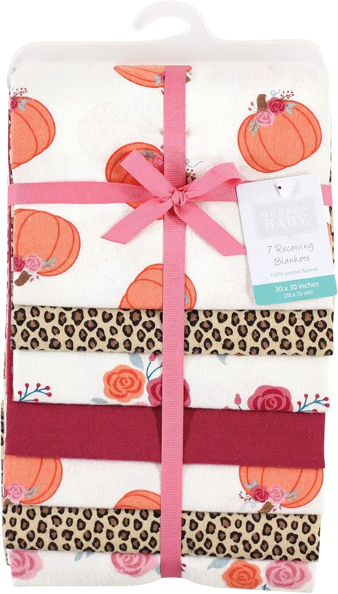 Hudson Baby Unisex Baby Cotton Flannel Receiving Blankets Bundle, Cutest Pumpkin, One Size