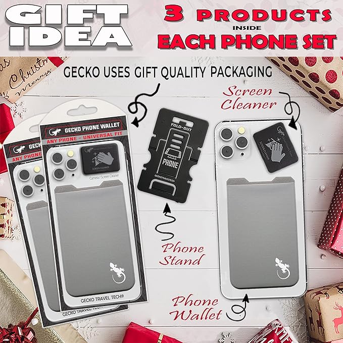 Phone Wallet - Adhesive Card Holder - Cell Phone Pouch - Stick on Lycra Pocket by Gecko - Carry Credit Cards and Cash