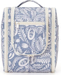 Narwey Small Hanging Toiletry Bag Women Travel Makeup Bag Organizer Toiletries Bag for Travel Size Essentials Accessories Cosmetics (Medium, Blue Leaf)