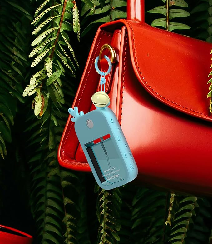 Sonnorel 1 Pack Elk Silicone Case Compatible with Touchland Hand Sanitizer Spray (Fit for 1 FL OZ/30 mL Ver), Portable keychain, Small Bell, Cute Deer Antlers (Blue)