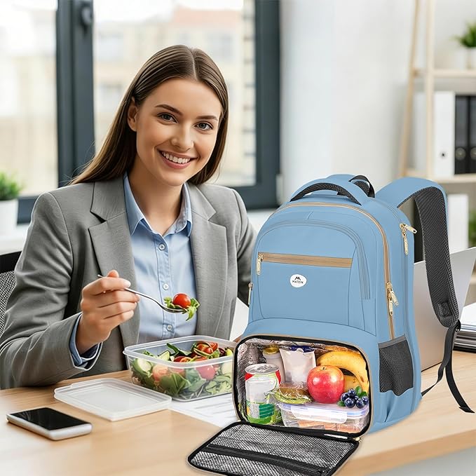 MATEIN Lunch Backpack for Women, 17 Inch Modern Insulated Work Backpack with Laptop Compartment, Water Resistant Stylish Preppy Meal Prep Bag with Cooler Lunch Box for Work Office Commute College Trip