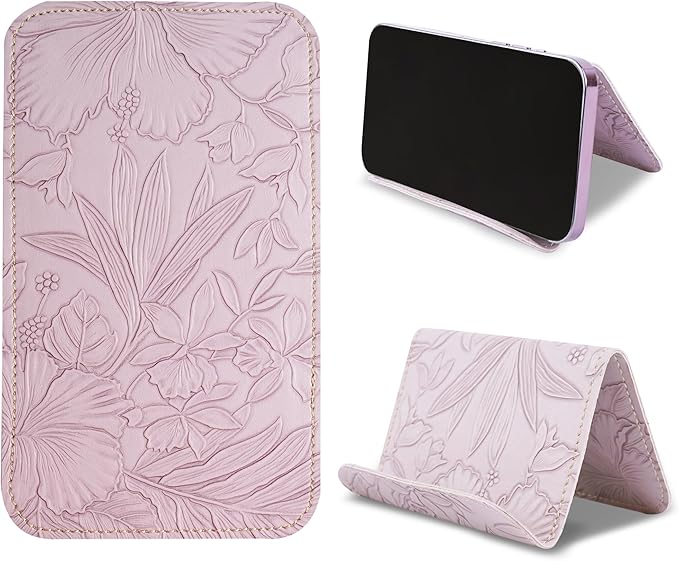 Airplane Travel Essentials for Flying Flex Flap Cell Phone Holder & Flexible Tablet Stand for Desk, Bed, Treadmill, Home & in-Flight Airplane Travel Accessories(1-Carved Purple)