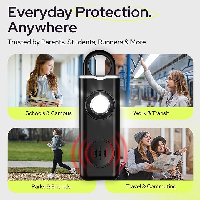 Personal Safety Alarm for Women – 130dB Loud Panic Siren Keychain - Rape Whistle Alternative – LED Light, Carabiner Clip, Low Battery Alert, USB-C Charging Self Defense Alarm by Weten (2 Pack Black)