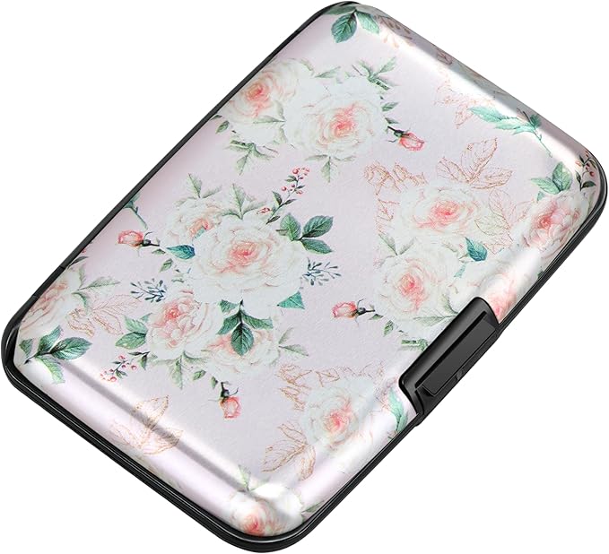 ELFISH Mini RFID Aluminum Wallet Credit Cards Holder Business Card Case Metal ID Case for Men Women(Pink Rose)