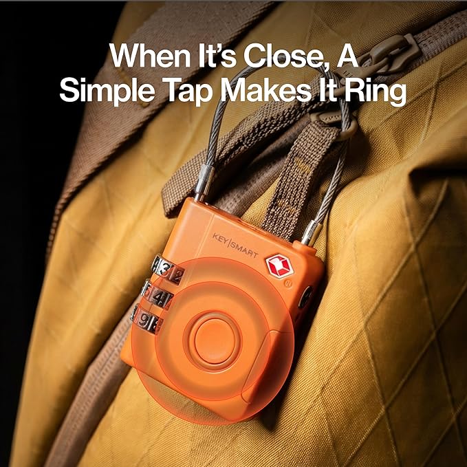 KeySmart SmartLock Tracking Luggage Locks, TSA Locks for Luggage, Combination Lock Compatible with Apple Find My App, Best Travel Essentials, Replaceable Non-Rechargeable Battery (Orange 1 Pack)