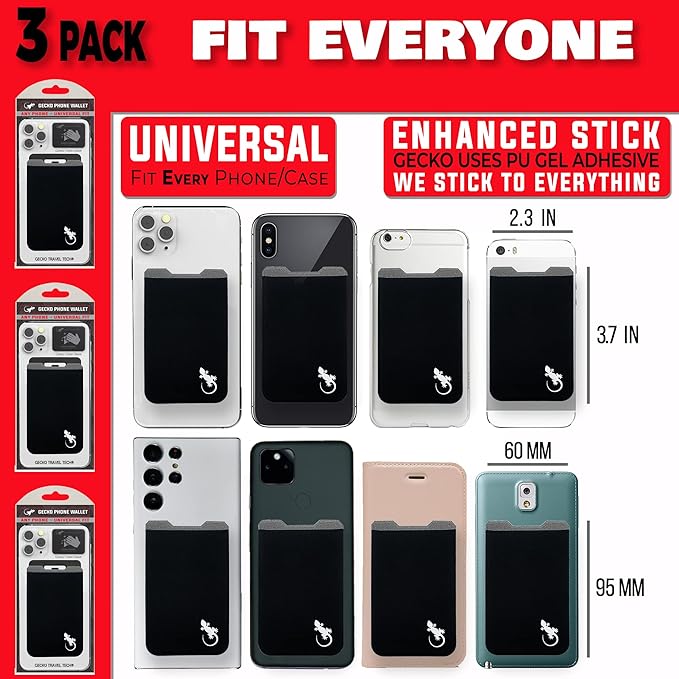 Phone Wallet - Adhesive Card Holder - Cell Phone Pouch - Stick on Lycra Pocket by Gecko - Carry Credit Cards and Cash