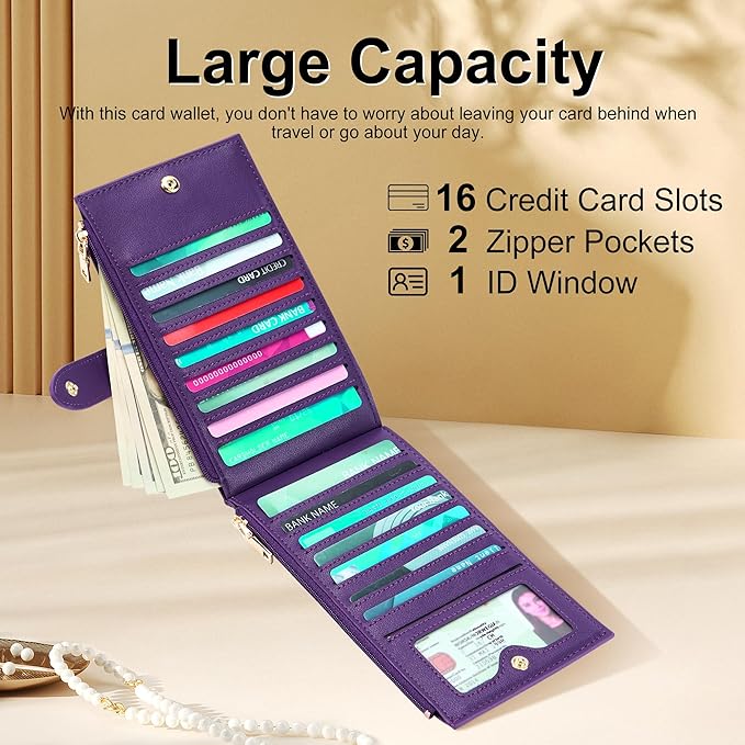 Travelambo Leather Wallets for Women Slim RFID Blocking Bifold Credit Card Holder Wallet