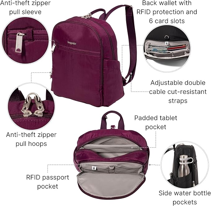 Securtex Anti-Theft Getaway Backpack - 9.4"x13"x5" Travel Safe Bag w/Locking Zippers, Slash-Resistant, RFID