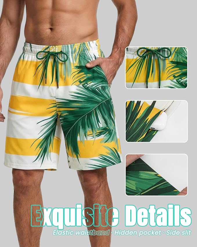 Men Swim Trunks 9 Inch with Mesh Lining Breathable Quick Dry Drawstring Pockets for Summer Beach Pool Board