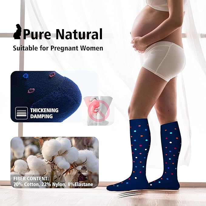 LEVSOX Cotton Compression Socks for Women&Men 20-30mmHg Knee High Cute Support Sock for Nurses Pregnancy Travel