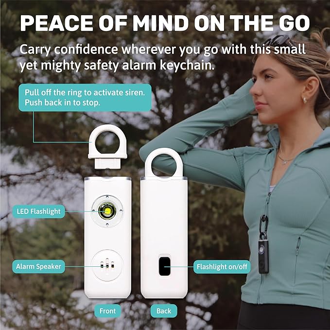 Personal Safety Alarm for Women, Men, & Kids Personal Alarm - Travel Safe and Waterproof Self Defense - Women Self Defense Keychain, Loud, Strobe Light (Milky White)