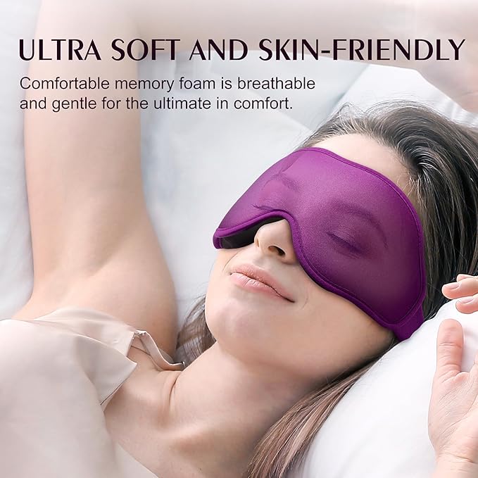 Sleep Mask for Lash Extensions - Blackout Eye Cover, 3D Contoured Sleeping Mask for Side Sleeper, Soft Memory Foam, Eye Masks for Travel, Airplane, Night(Cloud Black, Cloud Pink)