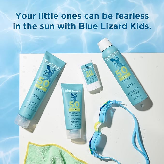 Blue Lizard Kids Mineral SPF 50 Sunscreen Lotion, 100% Mineral, Children’s Sunscreen, Water-Resistant Formula, Paraben-Free, Fragrance-Free, 3 fl oz