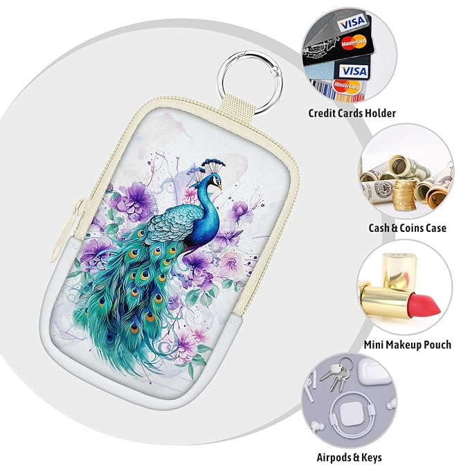 Peacock Hand Sanitizer Spray Case, Cute Hand Sanitizer Holder Zippered Pouch, Fashion Accessory with Snap Hook for Glow Mist and Power Mist 1FL OZ