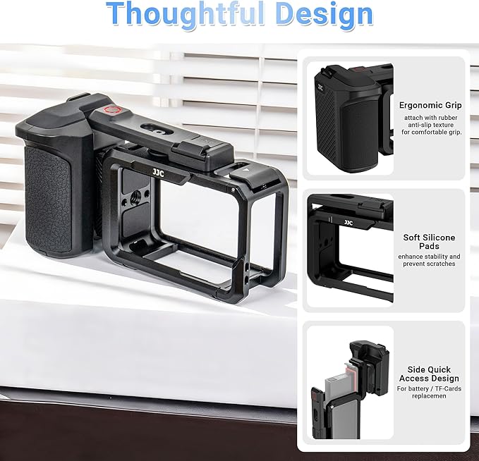 JJC Osmo Action 5 Pro Handle Grip Kit for DJI Osmo Action 5 4 3 Accessories, with Extra Battery Slot, Street Photography Magnetic Grip & Metal Cage with Shutter Button, Cold Shoe, Lens Cap, Lanyard