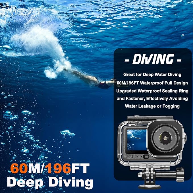 BO&DQQ Underwater Waterproof Case Compatible with DJI Osmo Action 6 Camera, 196FT/60M Dive Diving Housing Cover Shell with Anti-Fog Inserts Accessories