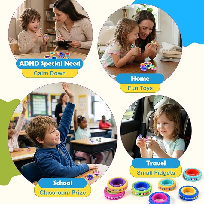 Fidget Toys Sensory Rings for Kids : 9 Pack Multi-Functional Finger Spinner - Fidget Stress Toys for Autism Kids Calming - Small Fidgets for Classroom Prizes - Teens Boys Girls Travel Calm Essentials