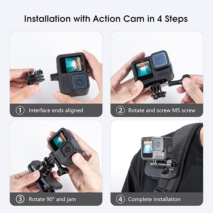 Backpack Strap Quick Clip Mount for DJI Osmo 360 Action 6 5 Nano for Insta360 Go Ultra X5 X4 for Gopro Hero 13 12 11 10 MAX 2, 360° Rotation Magnetic Clamp for AKASO EK7000/Brave Accessories