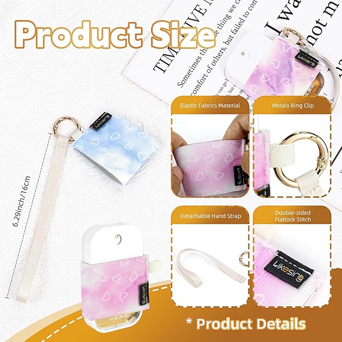 Likesing Hand Sanitizer Spray Sleeve Compatible with T0uch-land, 4 Elastic Handsanitizer Travel Size Holder with Keychain and Wrist Strap for T0uch-land Case for Glow Mist and Power Mist(Marble)